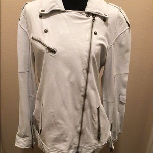 Jakett....Etc Off White Genuine Leather Jacket Size S Preowned Zipper Closure
